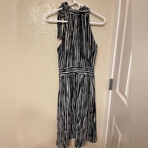 Banana Republic Striped High Neck Elegant Black Tan Striped Dress y2K 6T